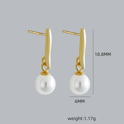 WANTME 925 Sterling Silver Fashion Korean Simple Synthetic Pearl Pendant Drop Earrings for Elegant Versatile Party Jewelry Gifts