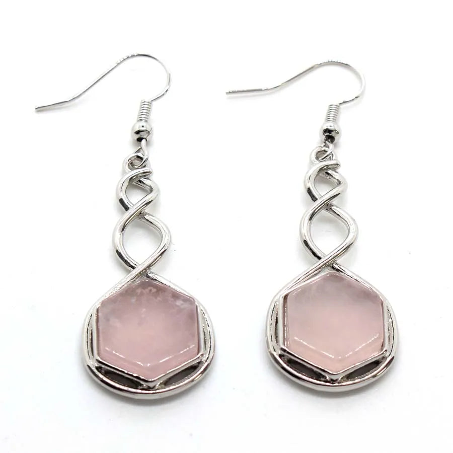 Crystal Hexagon Stone Pendant Necklace For Women Natural Amethyst Lapis Lazuli Dangle Hook Earrings Pendants Necklace Jewelry