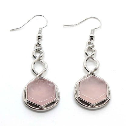 Crystal Hexagon Stone Pendant Necklace For Women Natural Amethyst Lapis Lazuli Dangle Hook Earrings Pendants Necklace Jewelry