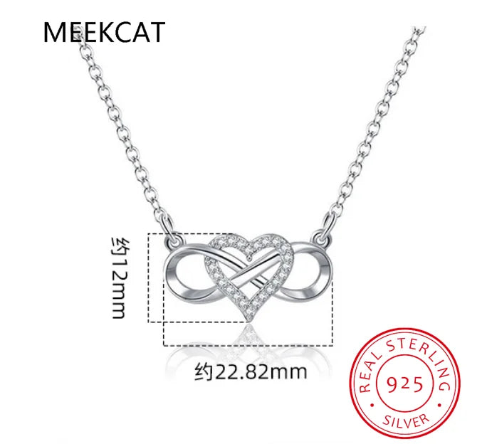 925 Sterling Silver Romantic Heart Infinity Love CZ Link Chain Pendant Necklace Forever Love For Women Wedding Fine Jewelry