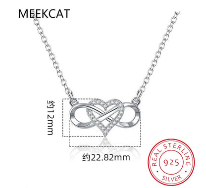 925 Sterling Silver Romantic Heart Infinity Love CZ Link Chain Pendant Necklace Forever Love For Women Wedding Fine Jewelry