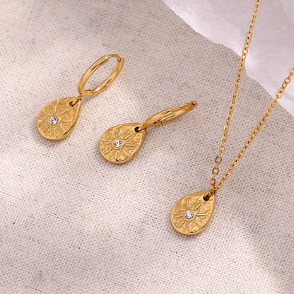 E.B.belle Sun Droplet Pendant Earrings Waterproof Hypoallergenic 316L Stainless Steel 18K Gold Plated Necklace