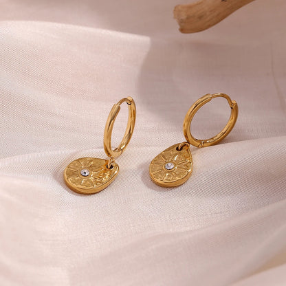 E.B.belle Sun Droplet Pendant Earrings Waterproof Hypoallergenic 316L Stainless Steel 18K Gold Plated Necklace