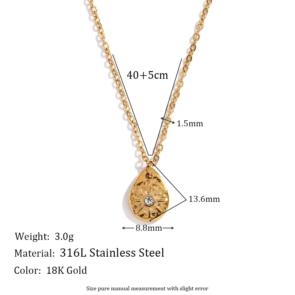 E.B.belle Sun Droplet Pendant Earrings Waterproof Hypoallergenic 316L Stainless Steel 18K Gold Plated Necklace