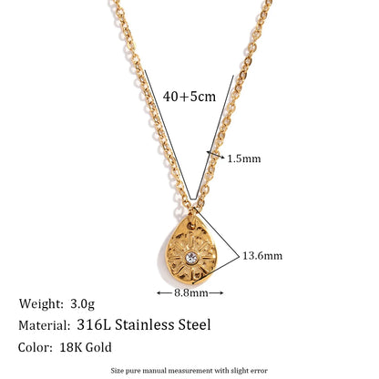 E.B.belle Sun Droplet Pendant Earrings Waterproof Hypoallergenic 316L Stainless Steel 18K Gold Plated Necklace
