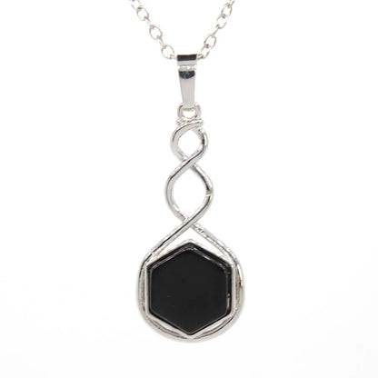Crystal Hexagon Stone Pendant Necklace For Women Natural Amethyst Lapis Lazuli Dangle Hook Earrings Pendants Necklace Jewelry