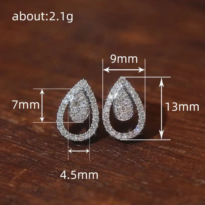 Exquisite Drop-Shaped Earrings Sparkling Embedded Fashionable Geometric Women's Jewelry Elegant Shiny Dangle Studs