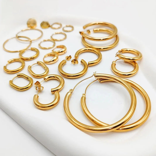 Fashion Gold Size Circle Earrings Women's Jewelry Accessories Classic Stainless Steel Earrings Wholesale
