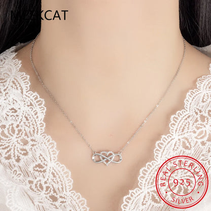 925 Sterling Silver Romantic Heart Infinity Love CZ Link Chain Pendant Necklace Forever Love For Women Wedding Fine Jewelry