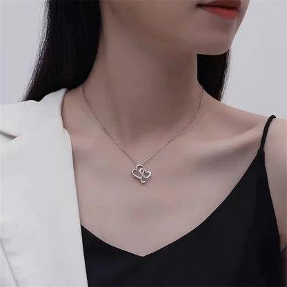 Fashion Double Heart Pendant For Lady Choker Necklace Jewelry Women 925 Sterling Silver Chain Necklace Female Anniversary Gift
