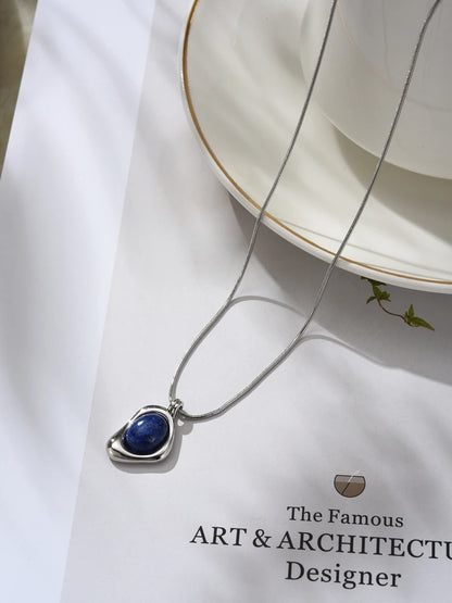 High-end Three-dimensional Round Natural Lapis Lazuli Necklace Stud Earrings Set