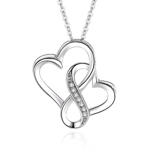 Fashion Double Heart Pendant For Lady Choker Necklace Jewelry Women 925 Sterling Silver Chain Necklace Female Anniversary Gift