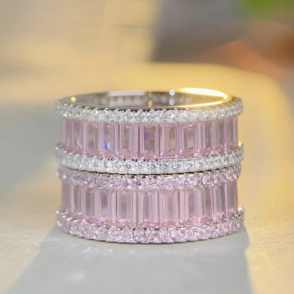 Luxury Solid Platinum PT950  Women's Pink Diamond Rings High-grade Ins-style Simple Moissanite Diamond Ring