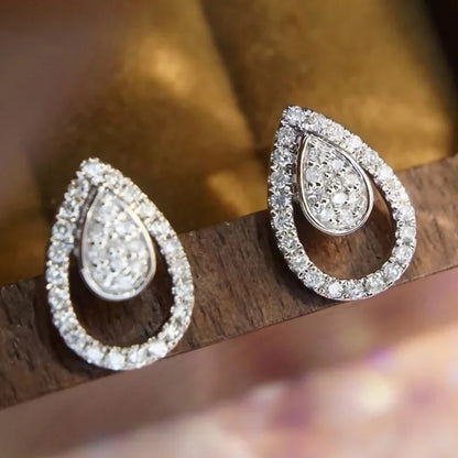Exquisite Drop-Shaped Earrings Sparkling Embedded Fashionable Geometric Women's Jewelry Elegant Shiny Dangle Studs