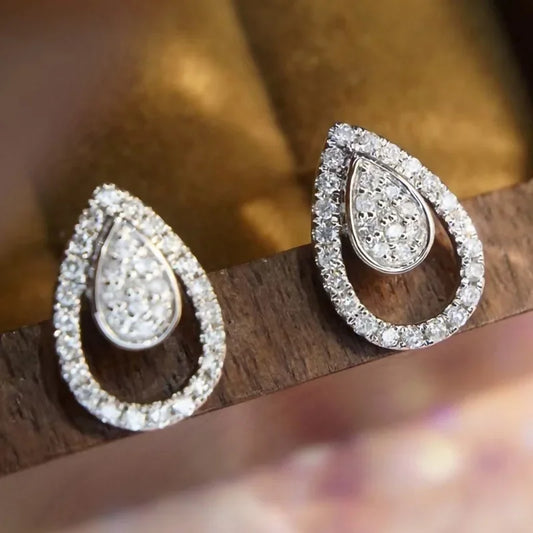 Exquisite Drop-Shaped Earrings Sparkling Embedded Fashionable Geometric Women's Jewelry Elegant Shiny Dangle Studs