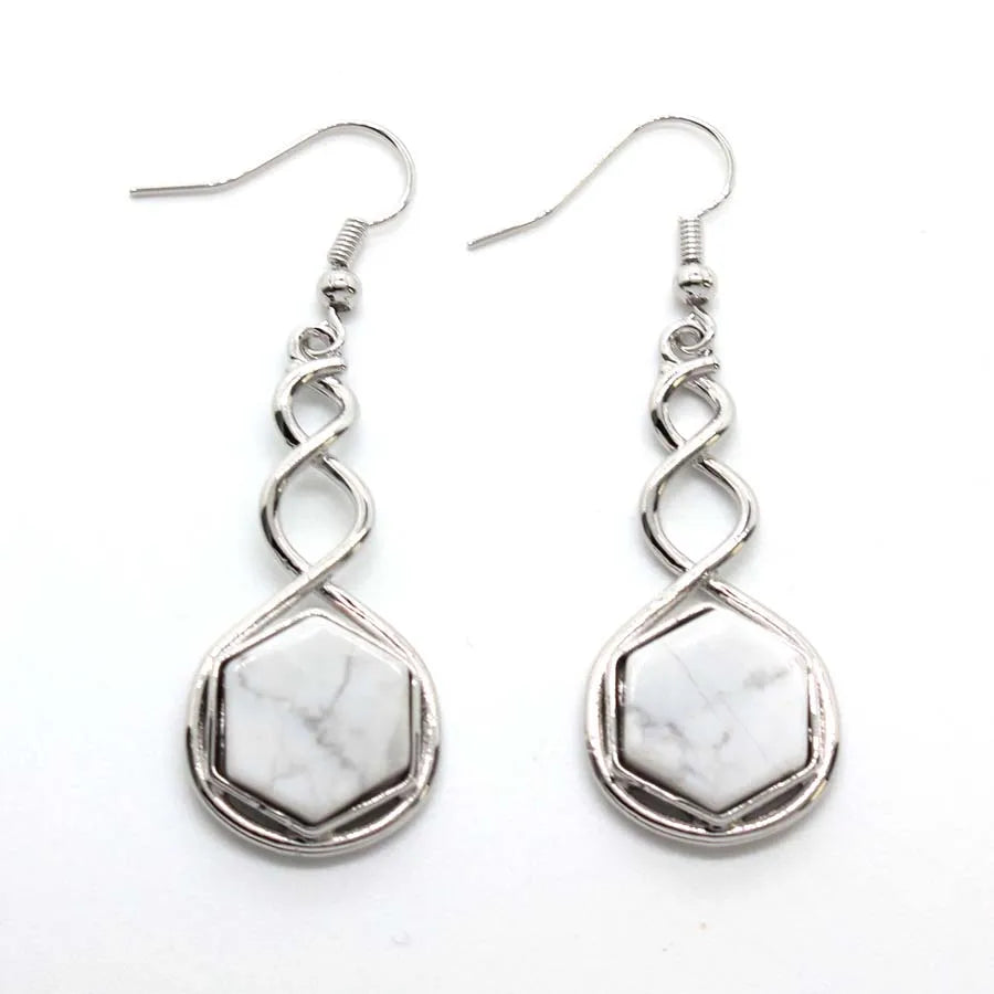 Crystal Hexagon Stone Pendant Necklace For Women Natural Amethyst Lapis Lazuli Dangle Hook Earrings Pendants Necklace Jewelry