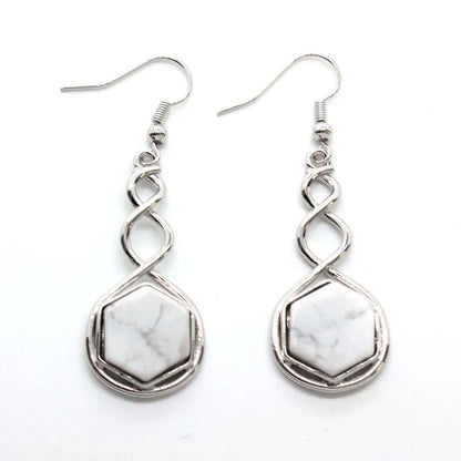 Crystal Hexagon Stone Pendant Necklace For Women Natural Amethyst Lapis Lazuli Dangle Hook Earrings Pendants Necklace Jewelry