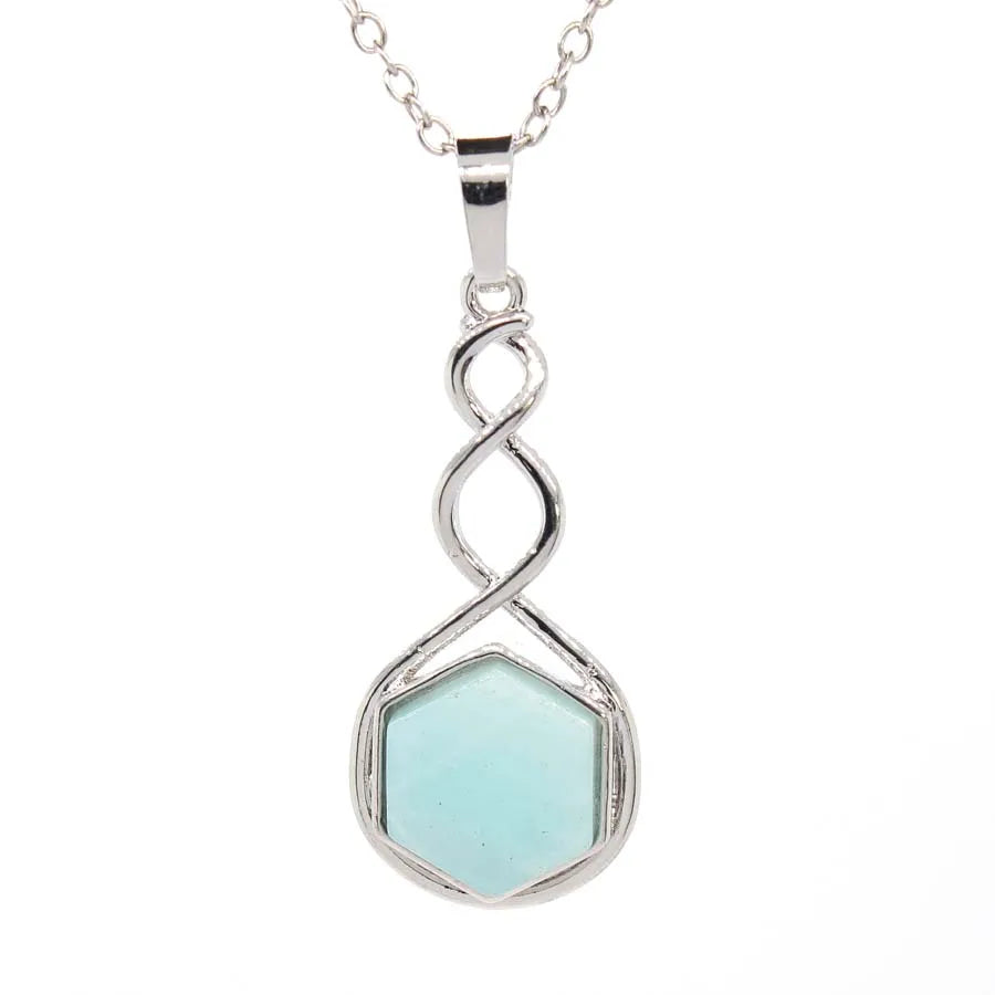 Crystal Hexagon Stone Pendant Necklace For Women Natural Amethyst Lapis Lazuli Dangle Hook Earrings Pendants Necklace Jewelry