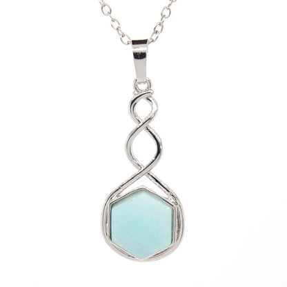 Crystal Hexagon Stone Pendant Necklace For Women Natural Amethyst Lapis Lazuli Dangle Hook Earrings Pendants Necklace Jewelry