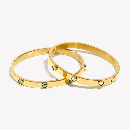 E.B.belle Heart Zircon Clasp Bracelet Hypoallergenic 18K Gold Plated Bracelet for Women 316L Stainless Steel Bangles Jewelry