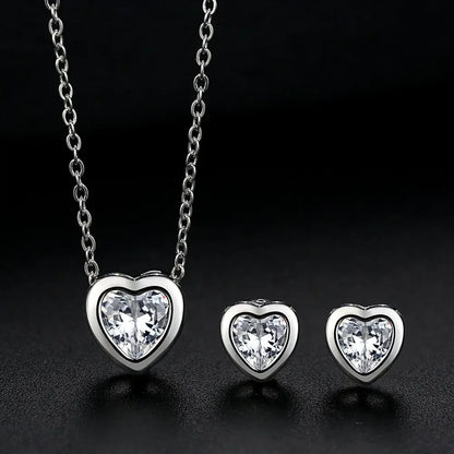 Fashionable Bride Jewelry Set Heart Shaped Zircon Pendant Necklace Earrings Women's Style Korean Version Pendant Loops
