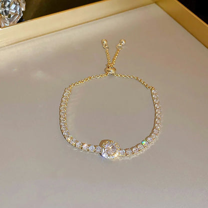 Luxury Classic Full of Rhinestones 18K Gold Plated Bracelets For Women Sparkling Simple Zircon Bracelets Jewelry Birthday Gifts