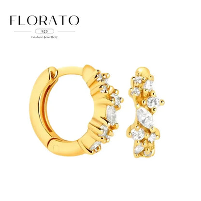 925 Sterling Silver Needle Irregular White Zircon Hoop Earrings For Women Pearl Ear Buckles Vintage Luxury Crystal Jewelry Gifts