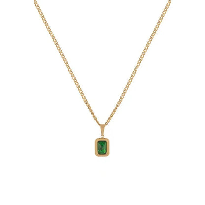 New Style Retro Alloy Square Emerald Zircon Geometric Square Pendant Necklace For Women Girls Charm Temperament Jewelry Gift