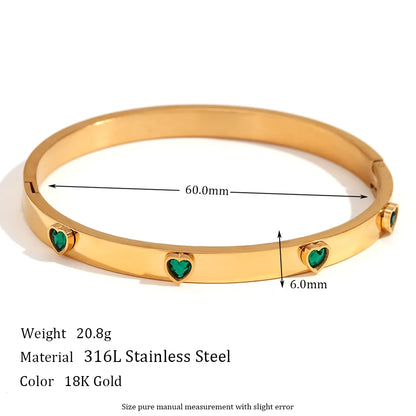 E.B.belle Heart Zircon Clasp Bracelet Hypoallergenic 18K Gold Plated Bracelet for Women 316L Stainless Steel Bangles Jewelry