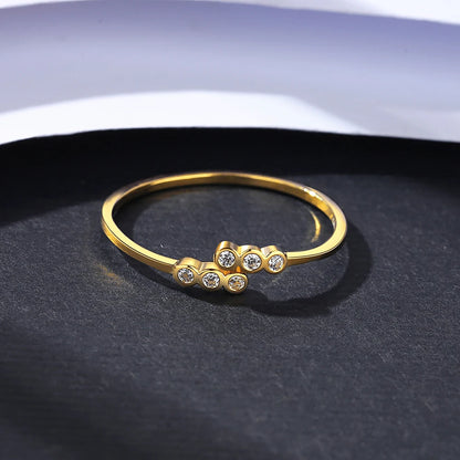 PAG&MAG Simple CZ 925 Sterling Silver Rings Woman Round Zircon Resizable Gold Plated Color Elegent Cute Girl Daily Bands Jewelry