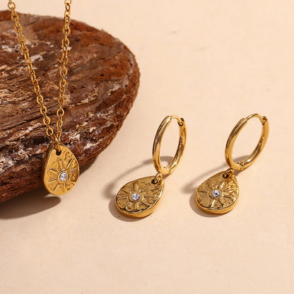 E.B.belle Sun Droplet Pendant Earrings Waterproof Hypoallergenic 316L Stainless Steel 18K Gold Plated Necklace